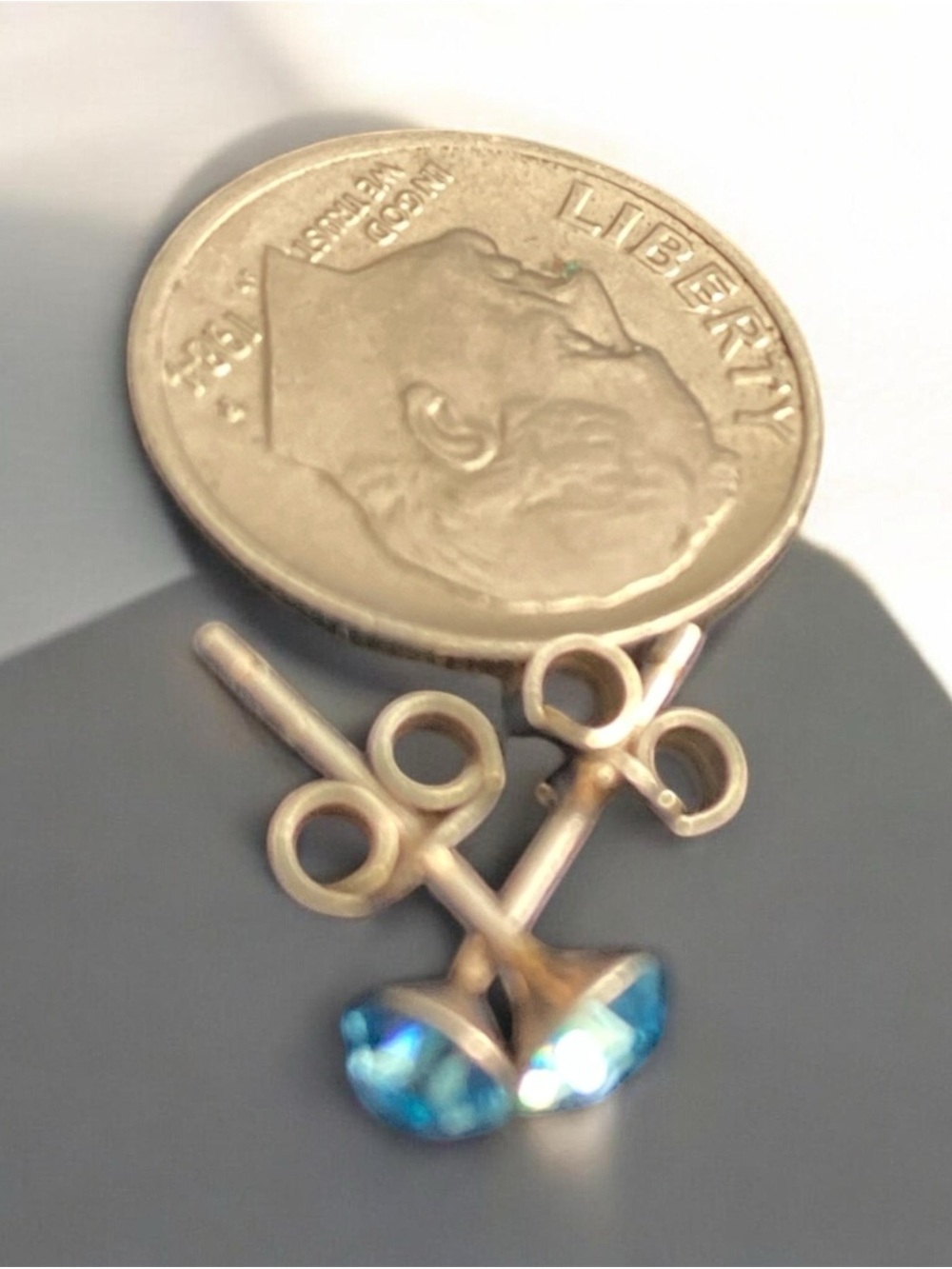 Sea Glass Blue Crystal Stud Earrings - Women Jewelry - Picture 3 of 5